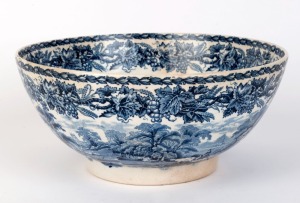 BOOTHS English blue and white porcelain bowl (stained), 19th/20th century, 11cm high, 24.5cm diameter