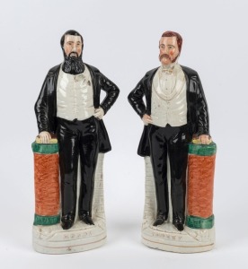 "SANKEY" and "MOODY" pair of Staffordshire pottery statues, 19th century, 35cm high