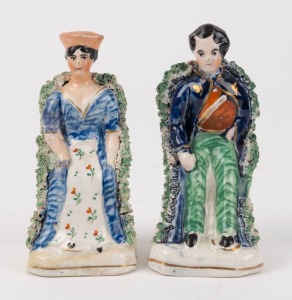 "QUEEN VICTORIA" and "PRINCE ALBERT" pair of Staffordshire pottery statues, circa 1840, 10.5cm high