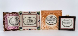 SUNDERLAND PLAQUES, group of four antique English porcelain plaques, 19th century, the largest 21cm wide