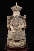 A pair of Chinese carved ivory ancestor statues on carved wooden stands, early to mid 20th century, ​​​​​​​18cm high overall - 2