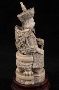 A pair of Chinese carved ivory ancestor statues on carved wooden stands, early to mid 20th century, ​​​​​​​18cm high overall - 3