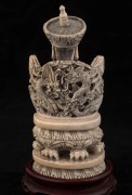A pair of Chinese carved ivory ancestor statues on carved wooden stands, early to mid 20th century, ​​​​​​​18cm high overall - 4