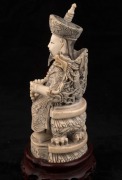 A pair of Chinese carved ivory ancestor statues on carved wooden stands, early to mid 20th century, ​​​​​​​18cm high overall - 5