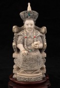 A pair of Chinese carved ivory ancestor statues on carved wooden stands, early to mid 20th century, ​​​​​​​18cm high overall - 7