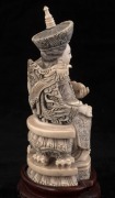 A pair of Chinese carved ivory ancestor statues on carved wooden stands, early to mid 20th century, ​​​​​​​18cm high overall - 8