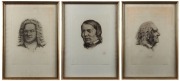 KONRAD IMMANUEL BOHRINGER (1863 - 1940), Franz Liszt, J. S. Bach and Robert Schumann, 3 engravings, circa 1900, individually framed, each 55 x 40cm overall. (3).