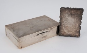 An antique sterling silver card case together with a Chinese sterling silver cigarette box (cedar lined), 19th and 20th century, (2 items), the box 17cm wide