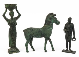 Three assorted Hellenistic bronze statues, unknown origin or age, the largest 27cm high