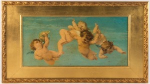 A reproduction Florentine style cupid panel in gilt frame, late 20th century, ​​​​​​​45 x 80cm overall