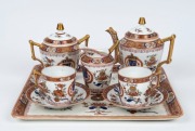 LOUIS XVIII boxed porcelain bachelor's tea set by SAMPSON of Paris, 19th century, in original plush case. Bearing an old Sotheby's lot number. ​​​​​​​the case 37cm wide - 2