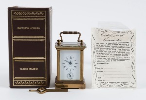 MATTHEW NORMAN sub-miniature carriage clock in original book-style case, late 20th century, ​​​​​​​10cm high overall