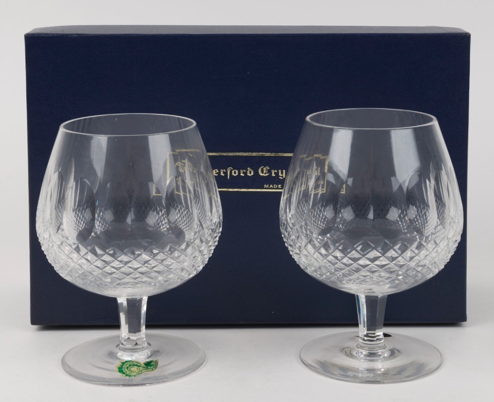 WATERFORD Irish crystal pair of brandy balloons in original box