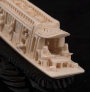 A Chinese carved ivory barge, on wooden stand, early to mid 20th century, 18m long overall - 3