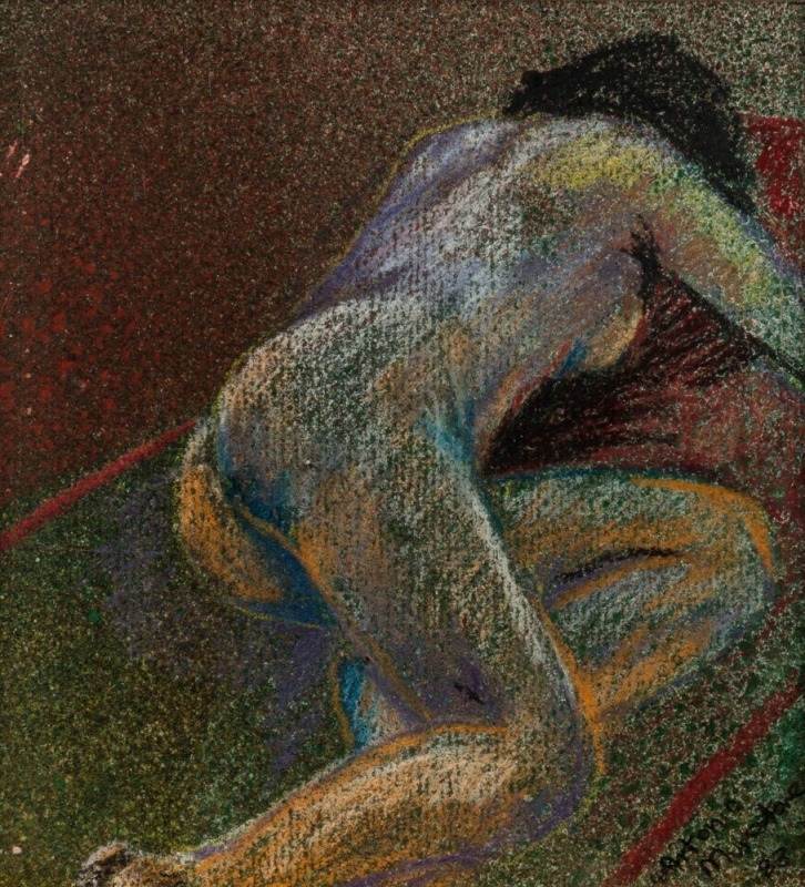 ARTIST UNKNOWN, (reclining nude), pastel, signed lower right (illegible), ​​​​​​​17 x 15cm, 52 x 37cm overall