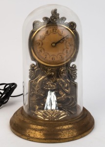 An American electric novelty mantel clock with automated water font feature, under glass dome, 20th century, ​​​​​​​31cm high