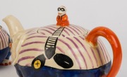 ROYAL VENTON WARE novelty elephant tea service designed by&nbsp;Harold Holdcroft, circa 1920s, (3 items), stamped "Royal Venton Ware, J. Steventon&nbsp;& Sons Ltd. Burslem, Hand-Painted" with&nbsp;Harold Holdcroft&nbsp;signature, ​​​​​​​the teapot 13cm high, 20cm wide - 2