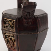 An antique Chinese eight sided box with ornate carved and gilded decoration, 19th/20th century, ​​​​​​​32cm high, 36cm wide - 2