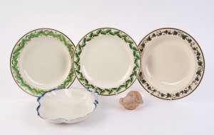 Four assorted porcelain bowls and a pottery boar's head ornament, (5 items), the largest bowl 25cm diameter