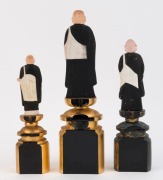 Group of three Japanese Buddhist monk statues, carved wood with polychrome finish and gilded decoration, 20th century, ​​​​​​​the largest 30.5cm high - 2