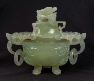 A Chinese carved jade dragon censer, 20th century, 14cm high