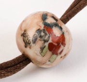 An antique Japanese inro, lacquered cherry wood with gilded landscape scene, with ceramic ojime&nbsp;and Foo dog carved boxwood netsuke, Meiji period, ​​​​​​​the inro 9cm high - 4