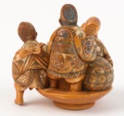 A Japanese carved ivory netsuke figural group with hand-painted finish, two character seal mark to base, ​​​​​​​5.5cm high, 5cm wide - 2