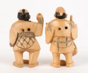 Two Japanese carved ivory standing figural netsuke, Meiji period, 20th century, ​​​​​​​the larger 5cm high - 2