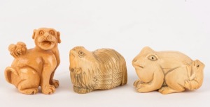 Three Japanese carved ivory animal form netsuke, Meiji period, 19th/20th century, the largest 4cm high