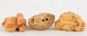 Three Japanese carved ivory animal form netsuke, Meiji period, 19th/20th century, ​​​​​​​the largest 4cm high - 3
