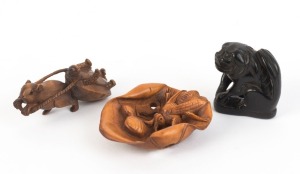 Three Japanese carved boxwood netsuke, 19th and 20th century, ​​​​​​​the largest 6cm wide