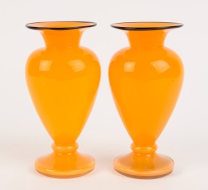 TANGO pair of orange Bohemian Art Deco glass vases, circa 1930, ​​​​​​​17cm high