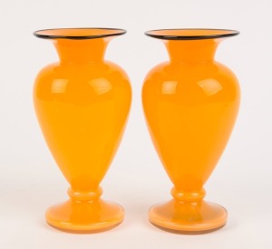 TANGO pair of orange Bohemian Art Deco glass vases, circa 1930, 17cm high