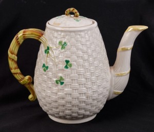 BELLEEK Irish porcelain teapot, 20th century, green factory mark to base, ​​​​​​​16cm high