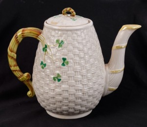 BELLEEK Irish porcelain teapot, 20th century, green factory mark to base, 16cm high
