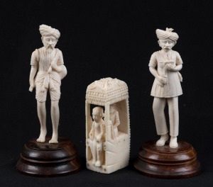 Three Indian carved ivory statues, early to mid 20th century, ​​​​​​​the largest 9.5cm high