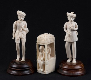 Three Indian carved ivory statues, early to mid 20th century, the largest 9.5cm high