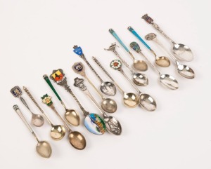 Seventeen assorted silver souvenir teaspoons etc, 147 grams total