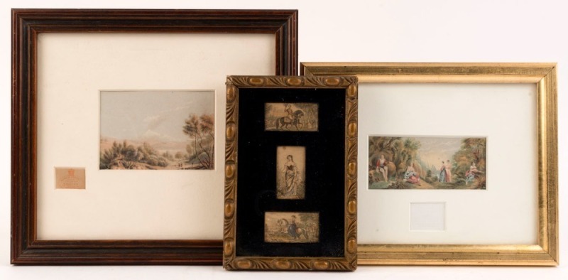 GEORGE BAXTER (1804-1867), group of six prints housed in three frames, Baxter print, mid 19th century, the largest 7 x 10cm, 22 x 25cm overall