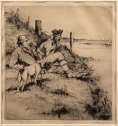 ARTIST UNKNOWN, The Terrier Man (Otter Hunting), etching, signed lower right (illegible), ​​​​​​​23 x 21cm, 45 x 38.5cm overall