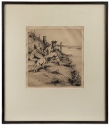 ARTIST UNKNOWN, The Terrier Man (Otter Hunting), etching, signed lower right (illegible), ​​​​​​​23 x 21cm, 45 x 38.5cm overall - 2