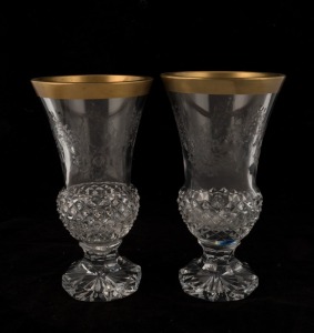 A pair of Bohemian crystal mantel vases with gilt rims, 20th century, ​​​​​​​23cm high