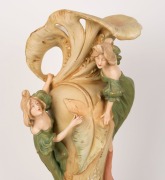 ROYAL DUX Austrian Art Nouveau figural porcelain vase with two maidens, water lily and lobster, circa 1900, pink triangle mark to base, ​​​​​​​an impressive 57cm high - 2