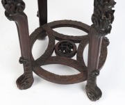 An antique Chinese rosewood table with carved decoration and rouge marble top, 19th century, 80cm high, 56cm diameter - 2