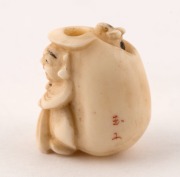 Three antique Japanese carved ivory ojime beads, Meiji period, 19th century, the largest 2cm high. PROVENANCE: The Berry Collection, Melbourne, Young's Auctions, 2008 - 6
