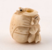 Three antique Japanese carved ivory ojime beads, Meiji period, 19th century, the largest 2cm high. PROVENANCE: The Berry Collection, Melbourne, Young's Auctions, 2008 - 7