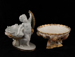 MOORE BROTHERS two English porcelain bowls, 19th century, the pinecone example stamped "MOORE", 22cm and 11cm high