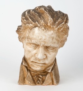LIMOUSIN fired plaster bust of Beethoven, 20th century, ​​​​​​​signed twice, 35cm high