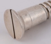 A novelty antique solid silver scent bottle in the form of a carpet screw, with hinged lid and original glass liner, circa 1870s, ​​​​​​​10cm long - 4