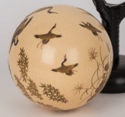 An antique Japanese gold lacquered decorated ostrich egg ornament on original lacquered stand shaped as a bird claw, Meiji period, 19th century, 26cm high. PROVENANCE: Purchased at Christie's Auctions South Kensington, London in the late 1980s for $2000. - 5